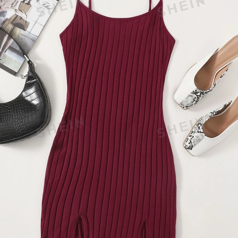 SHEIN EZwear Split Hem Rib Knit Dress